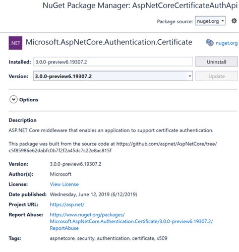 set up certificate authentication aspnet